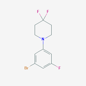 molecular formula C11H11BrF3N B8169780 1-(3-Bromo-5-fluorophenyl)-4,4-difluoropiperidine 