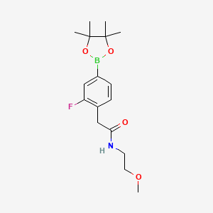 molecular formula C17H25BFNO4 B8169794 2-(2-Fluoro-4-(4,4,5,5-tetramethyl-1,3,2-dioxaborolan-2-yl)phenyl)-N-(2-methoxyethyl)acetamide 