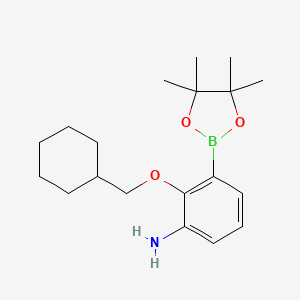 molecular formula C19H30BNO3 B8170198 2-Cyclohexylmethoxy-3-(4,4,5,5-tetramethyl-[1,3,2]dioxaborolan-2-yl)-phenylamine 
