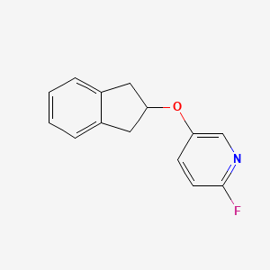 molecular formula C14H12FNO B8170802 2-Fluoro-5-indan-2-yloxy-pyridine 