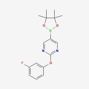 molecular formula C16H18BFN2O3 B8171119 2-(3-Fluorophenoxy)-5-(4,4,5,5-tetramethyl-1,3,2-dioxaborolan-2-yl)pyrimidine 