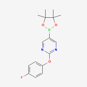 molecular formula C16H18BFN2O3 B8171142 2-(4-Fluorophenoxy)-5-(4,4,5,5-tetramethyl-1,3,2-dioxaborolan-2-yl)pyrimidine 