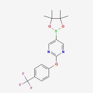 molecular formula C17H18BF3N2O3 B8171150 5-(4,4,5,5-Tetramethyl-1,3,2-dioxaborolan-2-yl)-2-(4-(trifluoromethyl)phenoxy)pyrimidine 