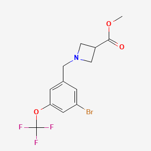 molecular formula C13H13BrF3NO3 B8171915 Methyl 1-(3-bromo-5-(trifluoromethoxy)benzyl)azetidine-3-carboxylate 