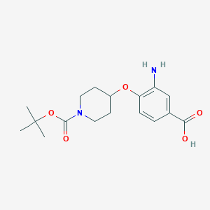molecular formula C17H24N2O5 B8172580 3-Amino-4-((1-(tert-butoxycarbonyl)piperidin-4-yl)oxy)benzoic acid 