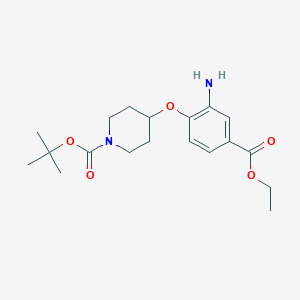 molecular formula C19H28N2O5 B8172585 tert-Butyl 4-(2-amino-4-(ethoxycarbonyl)phenoxy)piperidine-1-carboxylate 
