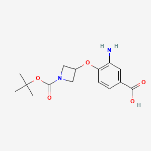 molecular formula C15H20N2O5 B8172592 3-Amino-4-((1-(tert-butoxycarbonyl)azetidin-3-yl)oxy)benzoic acid 