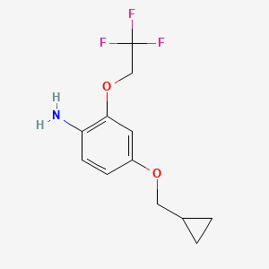 molecular formula C12H14F3NO2 B8172686 4-(Cyclopropylmethoxy)-2-(2,2,2-trifluoroethoxy)aniline 