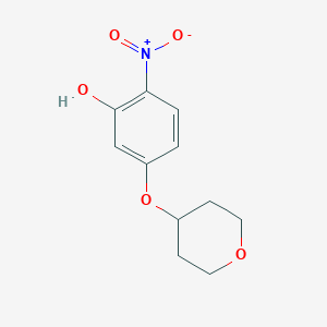 molecular formula C11H13NO5 B8172707 2-Nitro-5-((tetrahydro-2H-pyran-4-yl)oxy)phenol 