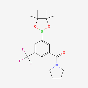 molecular formula C18H23BF3NO3 B8172892 Pyrrolidin-1-yl(3-(4,4,5,5-tetramethyl-1,3,2-dioxaborolan-2-yl)-5-(trifluoromethyl)phenyl)methanone 