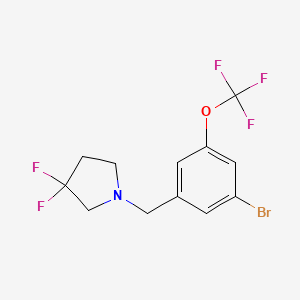 molecular formula C12H11BrF5NO B8172930 1-(3-Bromo-5-(trifluoromethoxy)benzyl)-3,3-difluoropyrrolidine 