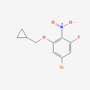 molecular formula C10H9BrFNO3 B8173296 5-Bromo-1-(cyclopropylmethoxy)-3-fluoro-2-nitrobenzene 