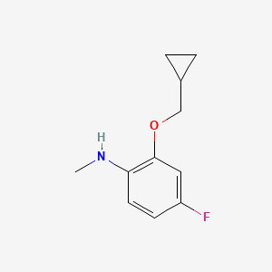 molecular formula C11H14FNO B8173386 2-(Cyclopropylmethoxy)-4-fluoro-N-methylaniline 