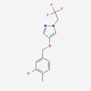 molecular formula C13H12BrF3N2O B8173998 4-((3-Bromo-4-methylbenzyl)oxy)-1-(2,2,2-trifluoroethyl)-1H-pyrazole 