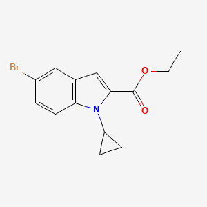 molecular formula C14H14BrNO2 B8174090 Ethyl 5-bromo-1-cyclopropyl-1H-indole-2-carboxylate 