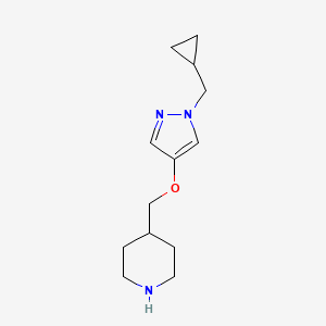 molecular formula C13H21N3O B8174222 4-(((1-(Cyclopropylmethyl)-1H-pyrazol-4-yl)oxy)methyl)piperidine 