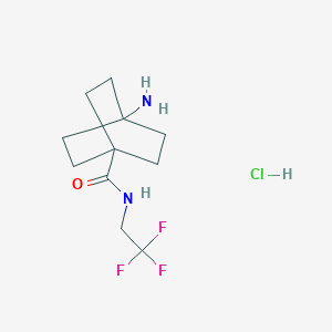 molecular formula C11H18ClF3N2O B8174261 4-Amino-N-(2,2,2-trifluoroethyl)bicyclo[2.2.2]octane-1-carboxamide hydrochloride 