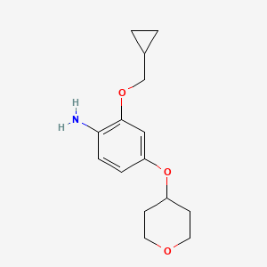 molecular formula C15H21NO3 B8174512 2-(Cyclopropylmethoxy)-4-((tetrahydro-2H-pyran-4-yl)oxy)aniline 