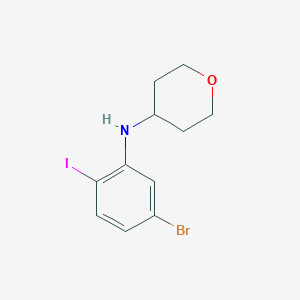 molecular formula C11H13BrINO B8174750 N-(5-Bromo-2-iodophenyl)tetrahydro-2H-pyran-4-amine 
