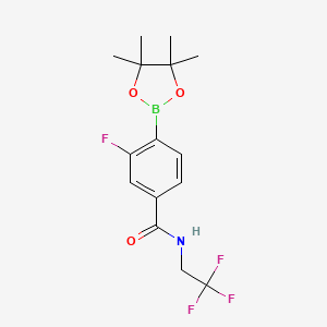 molecular formula C15H18BF4NO3 B8175180 3-Fluoro-4-(4,4,5,5-tetramethyl-1,3,2-dioxaborolan-2-yl)-N-(2,2,2-trifluoroethyl)benzamide 