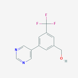 molecular formula C12H9F3N2O B8175262 (3-(Pyrimidin-5-yl)-5-(trifluoromethyl)phenyl)methanol 
