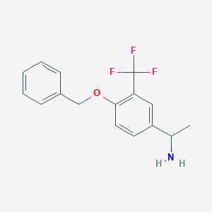molecular formula C16H16F3NO B8175529 1-(4-(Benzyloxy)-3-(trifluoromethyl)phenyl)ethanamine 