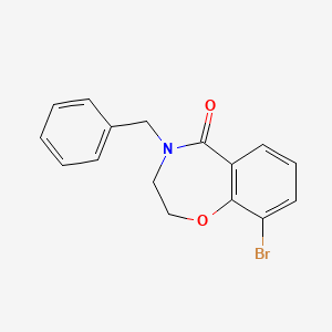 molecular formula C16H14BrNO2 B8175625 4-benzyl-9-bromo-3,4-dihydro-1,4-benzoxazepine-5 (2H)-one 