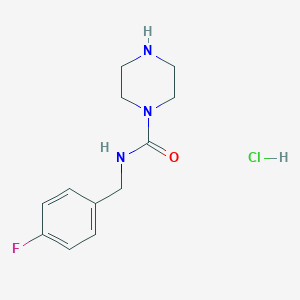 molecular formula C12H17ClFN3O B8175686 N-[(4-fluorophenyl)methyl]piperazine-1-carboxamide hydrochloride 