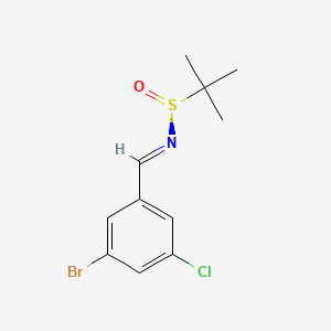 molecular formula C11H13BrClNOS B8176191 (NE,S)-N-[(3-bromo-5-chlorophenyl)methylidene]-2-methylpropane-2-sulfinamide 