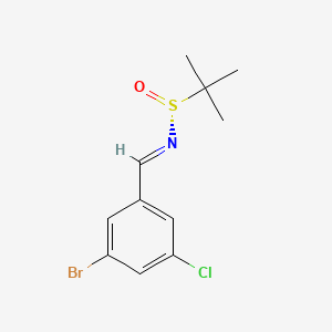 molecular formula C11H13BrClNOS B8176193 (NE,R)-N-[(3-bromo-5-chlorophenyl)methylidene]-2-methylpropane-2-sulfinamide 