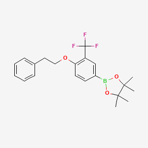 molecular formula C21H24BF3O3 B8176362 4,4,5,5-Tetramethyl-2-(4-phenethoxy-3-(trifluoromethyl)phenyl)-1,3,2-dioxaborolane 