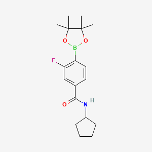 molecular formula C18H25BFNO3 B8176516 N-Cyclopentyl-3-fluoro-4-(4,4,5,5-tetramethyl-1,3,2-dioxaborolan-2-yl)benzamide 