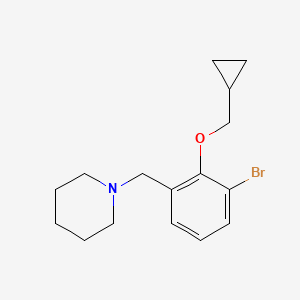 molecular formula C16H22BrNO B8176538 1-(3-Bromo-2-(cyclopropylmethoxy)benzyl)piperidine 