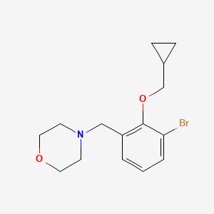 molecular formula C15H20BrNO2 B8176546 4-(3-Bromo-2-(cyclopropylmethoxy)benzyl)morpholine 