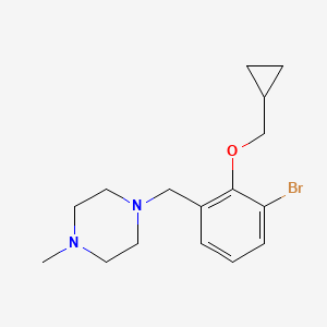 molecular formula C16H23BrN2O B8176552 1-(3-Bromo-2-(cyclopropylmethoxy)benzyl)-4-methylpiperazine 