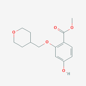 molecular formula C14H18O5 B8176622 Methyl 4-hydroxy-2-((tetrahydro-2H-pyran-4-yl)methoxy)benzoate 