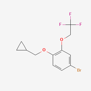 molecular formula C12H12BrF3O2 B8176651 4-Bromo-1-(cyclopropylmethoxy)-2-(2,2,2-trifluoroethoxy)benzene 