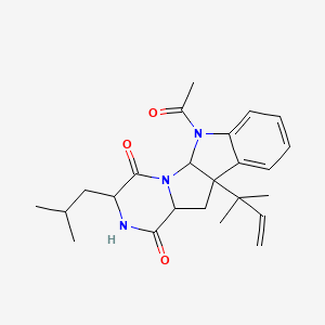molecular formula C24H31N3O3 B8176920 6-Acetyl-10b-(1,1-dimethyl-2-propenyl)-3-isobutyl-6,10b,11,11a-tetrahydro-2H-pyrazino[2',1':5,1]pyrrolo[2,3-b]indole-1,4(3H,5aH)-dione 