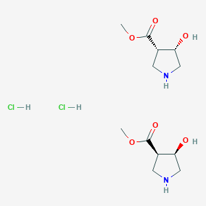molecular formula C12H24Cl2N2O6 B8176975 methyl (3R,4R)-4-hydroxypyrrolidine-3-carboxylate;methyl (3S,4S)-4-hydroxypyrrolidine-3-carboxylate;dihydrochloride 