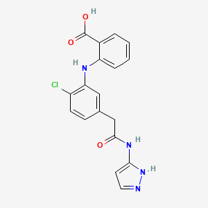 molecular formula C18H15ClN4O3 B8176979 2-[[5-[2-[(3-Pyrazolyl)amino]-2-oxoethyl]-2-chlorophenyl]amino]benzoic Acid 