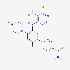 molecular formula C24H27ClFN7O B8177024 5'-((5-Amino-6-chloropyrimidin-4-yl)amino)-2'-fluoro-N,N-dimethyl-4'-(4-methylpiperazin-1-yl)-[1,1'-biphenyl]-4-carboxamide 