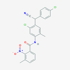 molecular formula C23H17Cl2N3O3 B8177157 N-[5-Chloro-4-[(4-chlorophenyl)(cyano)methyl]-2-methylphenyl]-3-methyl-2-nitrobenzamide 