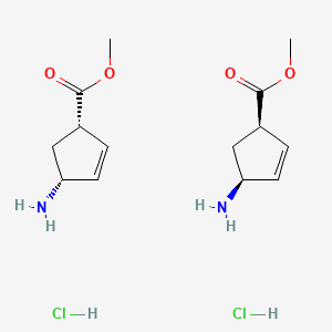 molecular formula C14H24Cl2N2O4 B8177263 methyl (1R,4S)-4-aminocyclopent-2-ene-1-carboxylate;methyl (1S,4R)-4-aminocyclopent-2-ene-1-carboxylate;dihydrochloride 