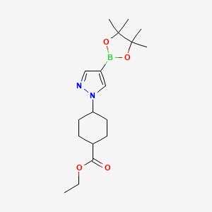 molecular formula C18H29BN2O4 B8177511 ethyl 4-[4-(4,4,5,5-tetramethyl-1,3,2-dioxaborolan-2-yl)-1H-pyrazol-1-yl]cyclohexanecarboxylate 