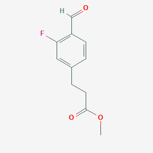 molecular formula C11H11FO3 B8177526 Methyl 3-fluoro-4-formylphenylpropanoate 