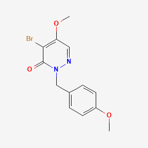 molecular formula C13H13BrN2O3 B8177579 4-Bromo-5-methoxy-2-(4-methoxybenzyl)pyridazin-3(2H)-one 