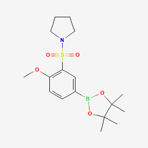 molecular formula C17H26BNO5S B8177591 1-((2-Methoxy-5-(4,4,5,5-tetramethyl-1,3,2-dioxaborolan-2-yl)phenyl)sulfonyl)pyrrolidine 