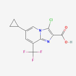 molecular formula C12H8ClF3N2O2 B8177627 3-Chloro-6-cyclopropyl-8-(trifluoromethyl)imidazo[1,2-a]pyridine-2-carboxylic acid 