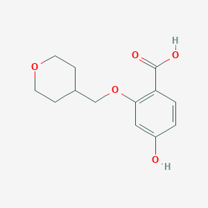 molecular formula C13H16O5 B8177838 4-Hydroxy-2-((tetrahydro-2H-pyran-4-yl)methoxy)benzoic acid 