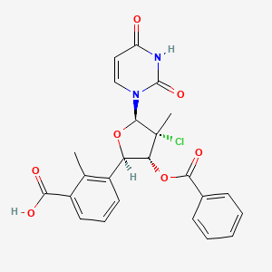 molecular formula C24H21ClN2O7 B8178025 3-[(2R,3R,4R,5R)-3-(benzoyloxy)-4-chloro-5-(2,4-dioxo-1,2,3,4-tetrahydropyrimidin-1-yl)-4-methyloxolan-2-yl]-2-methylbenzoic acid 